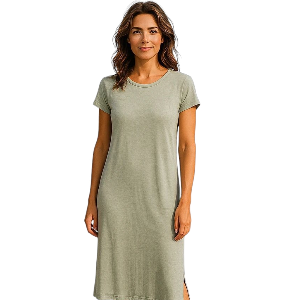 Jessica Simpson Maxi Tee Shirt Dress size XXL Column Dress Side Slit Olive